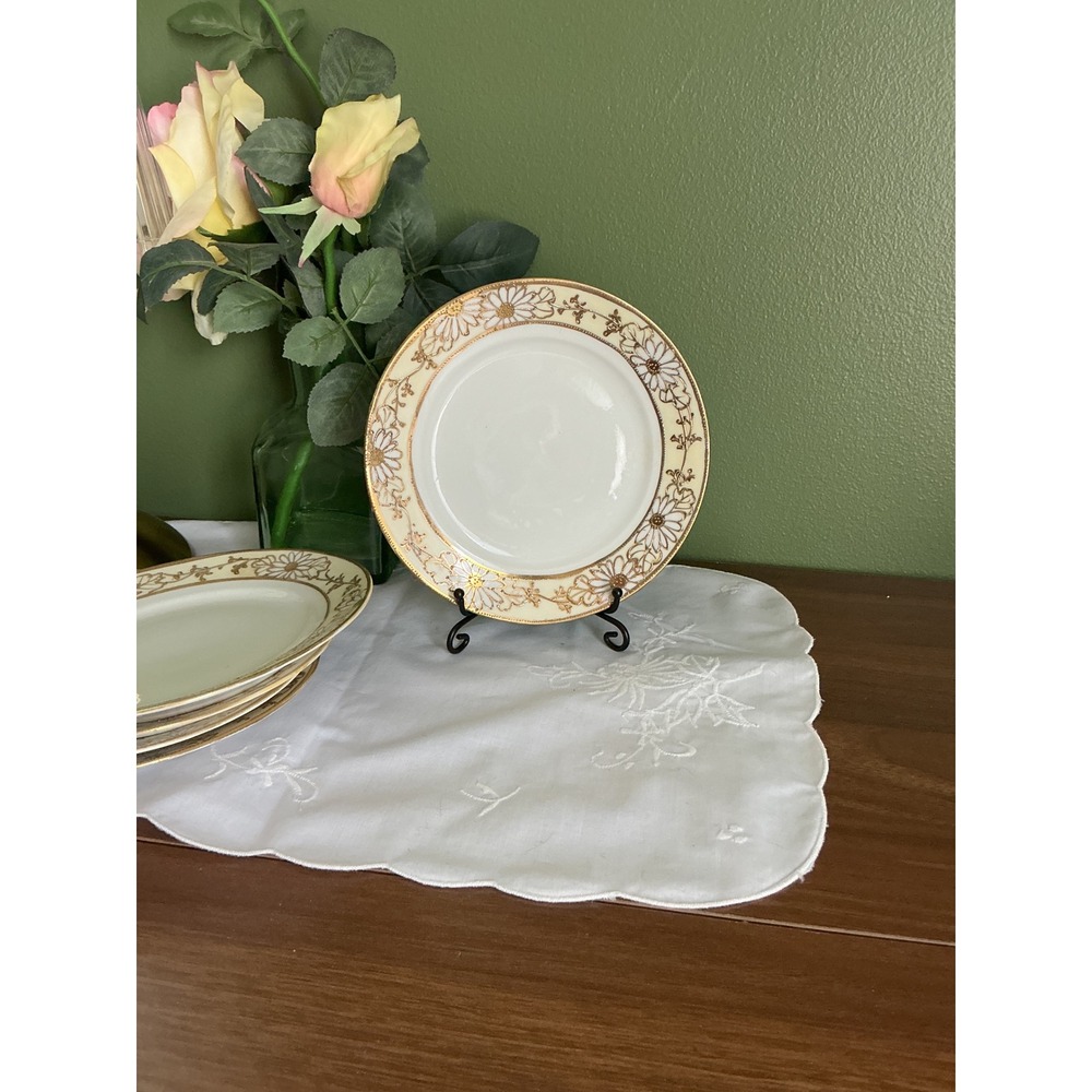 Vintage Nippon Gold Hand Painted Daisy Plates Set of 5